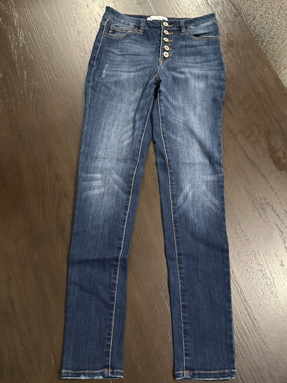 KanCan Women's Dark Blue High-Rise Skinny Jeans with Button Fly